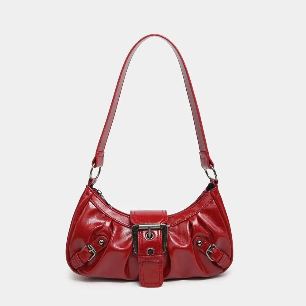 Trendy Shoulder Bag Vintage Leather Spicy Girl Y2K Armpit Bag Rivet Belt - Picture 1 of 6